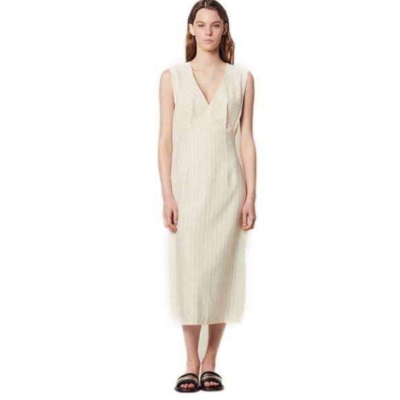 New! Sandro Pinstripe Midi Dress Sz S - Picture 1 of 7